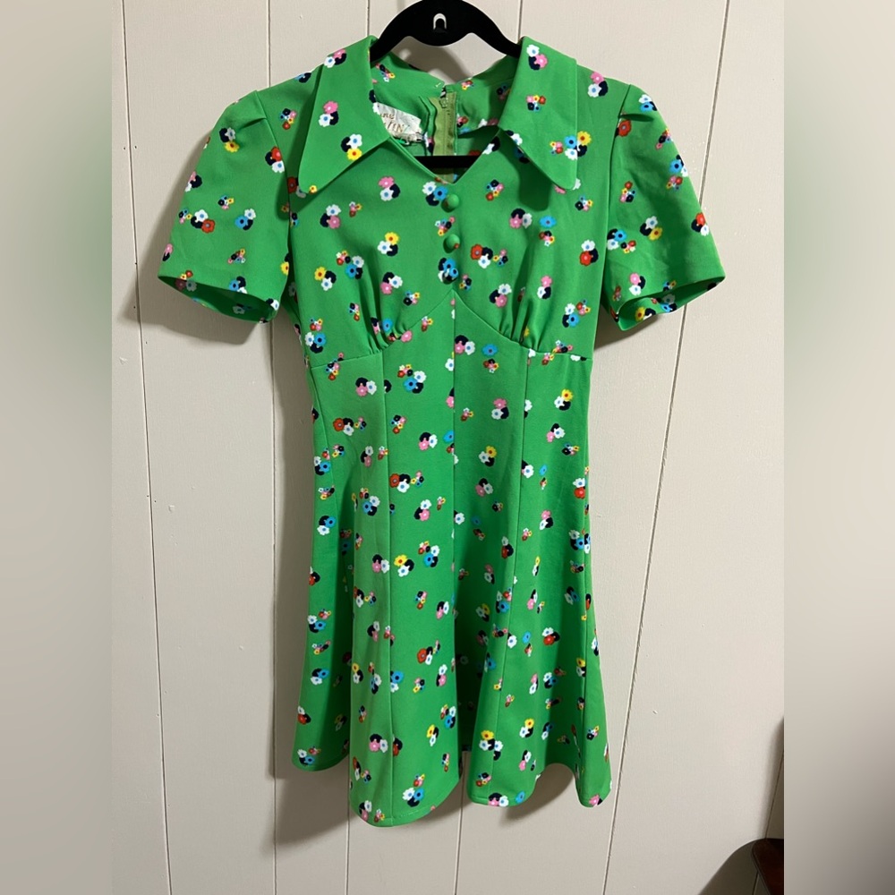 Jane Delfín France small medium 70’s original retro green floral vintage dress